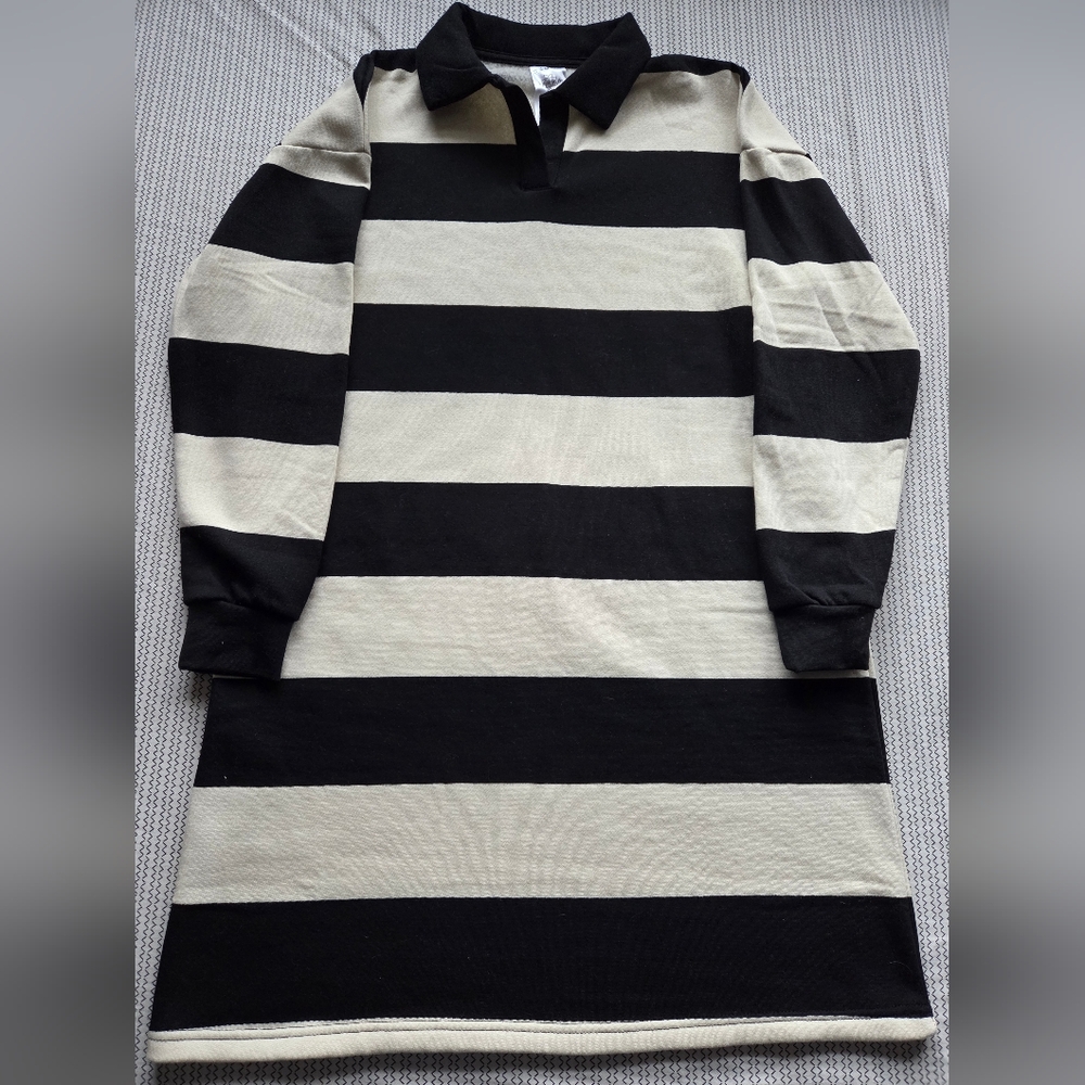 Serra Black and Cream Long Sleeve Dress/Shirt Size Small